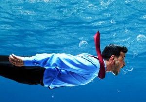 Businessman under water